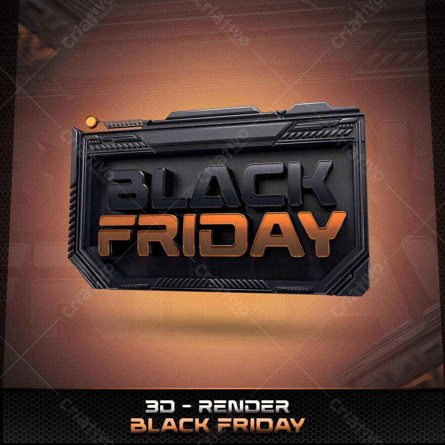 Selo 3D Black Friday Metalizado Preto Laranja PNG Transparente