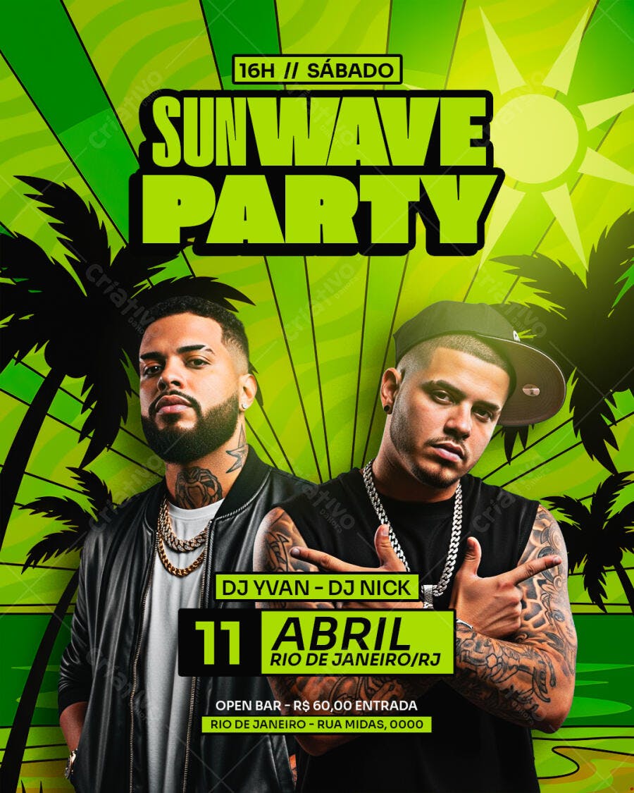 Flyer Festa Balada DJs Abril Sunwave Party PSD Editável