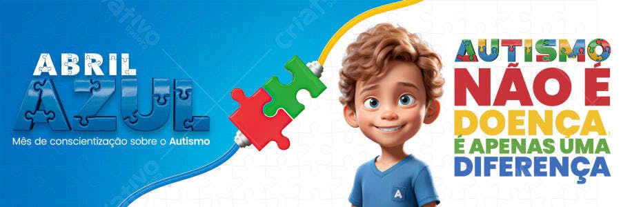 Banner Abril Azul Conscientização Autismo PSD Editável
