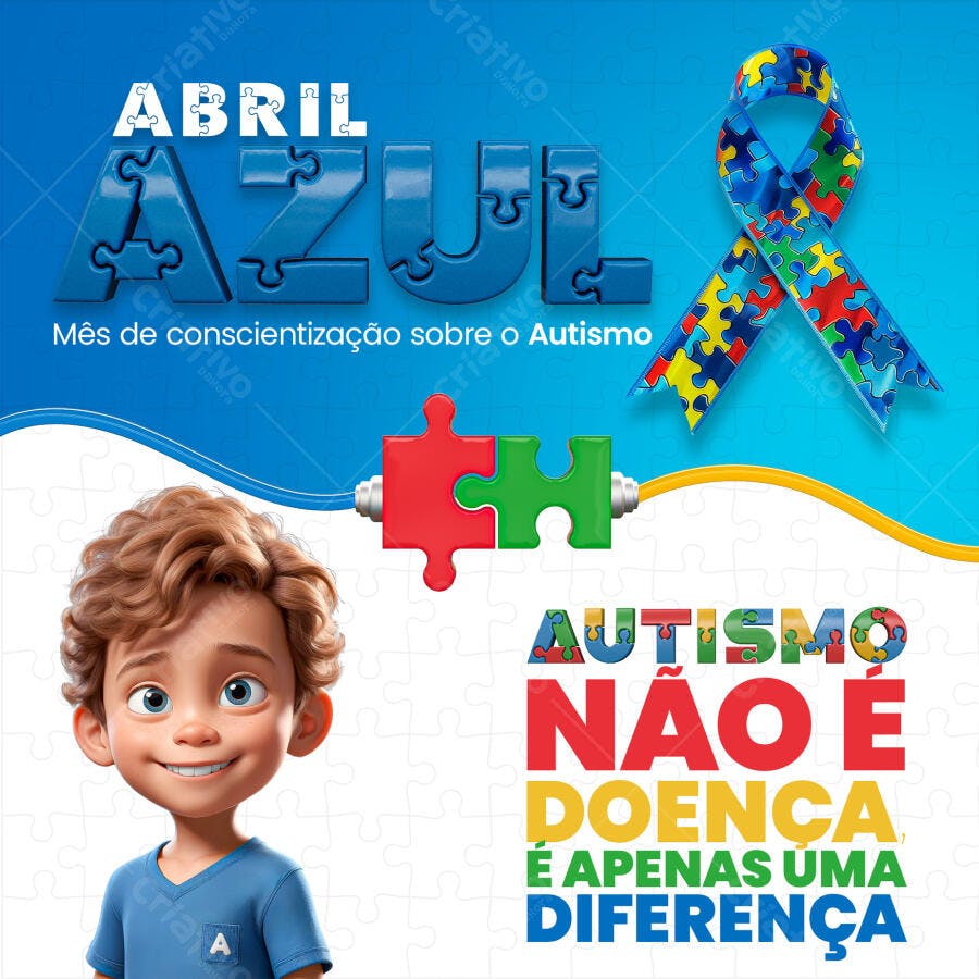 Post Abril Azul Autismo Conscientização PSD Editável