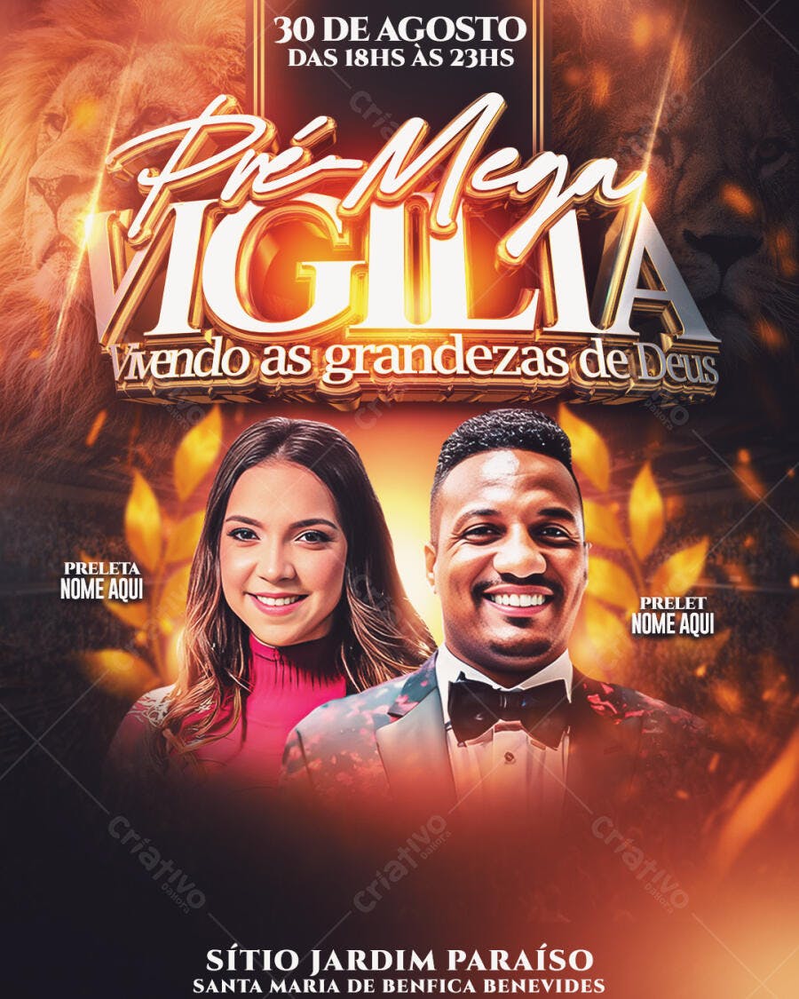 Flyer Pré-Mega Vigília Igreja Evento Religioso PSD Editável