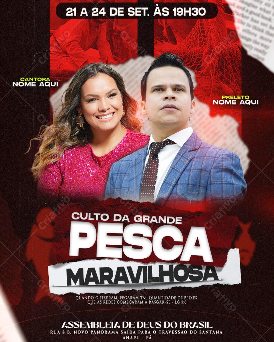 Flyer Culto Pesca Maravilhosa Igreja PSD Editável
