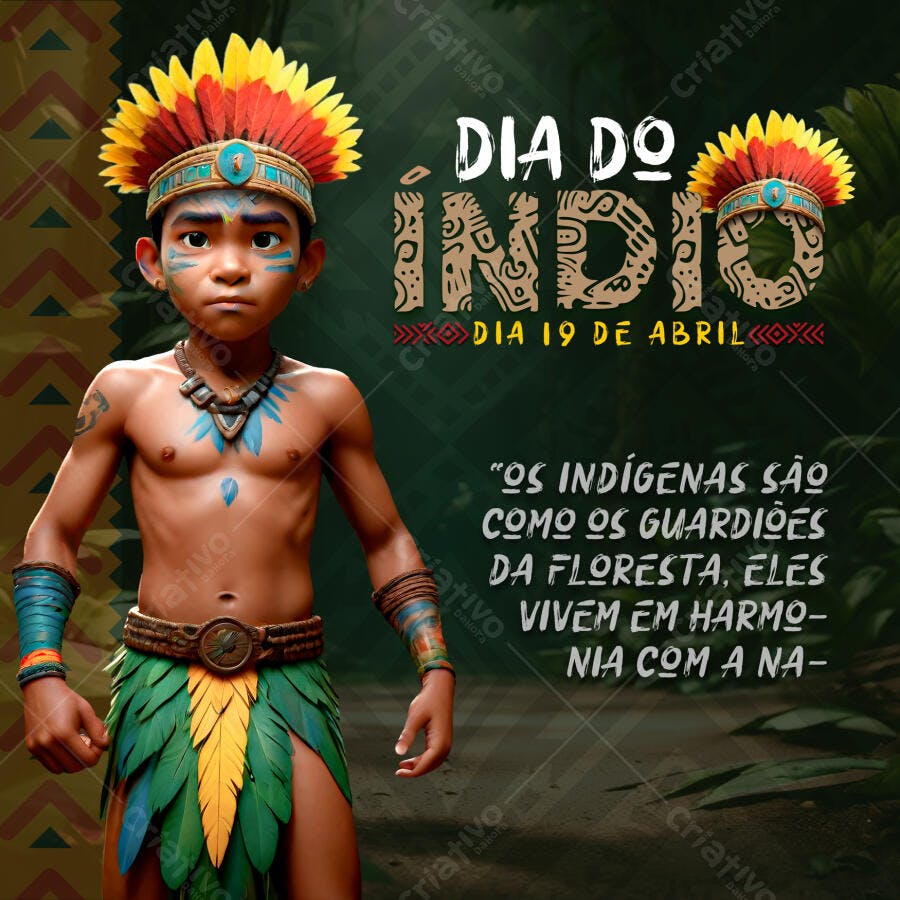 Post Instagram Dia do Índio 19 de Abril PSD Editável