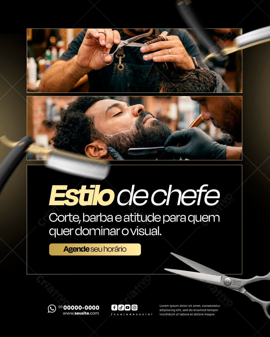 Post Instagram Barbearia Estilo de Chefe PSD Editável