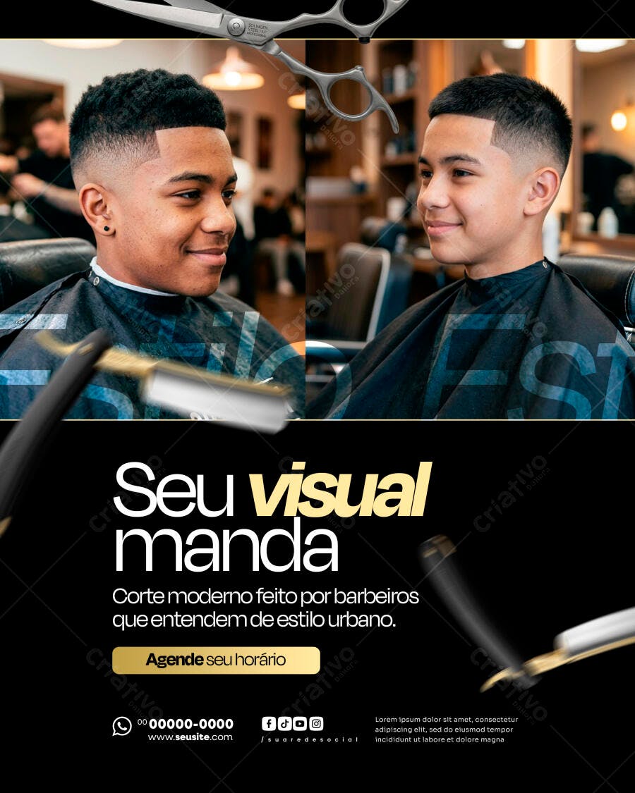 Post Instagram Barbearia Cortes Modernos PSD Editável