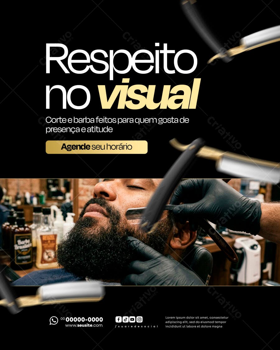 Post Instagram Barbearia Corte Barba PSD Editável