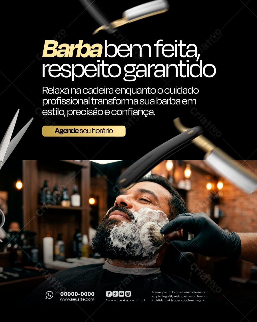 Post Instagram Barbearia Barba Bem Feita PSD Editável