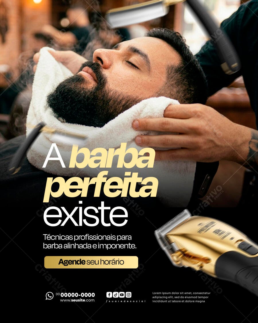 Post Instagram Barbearia Barba Perfeita PSD Editável