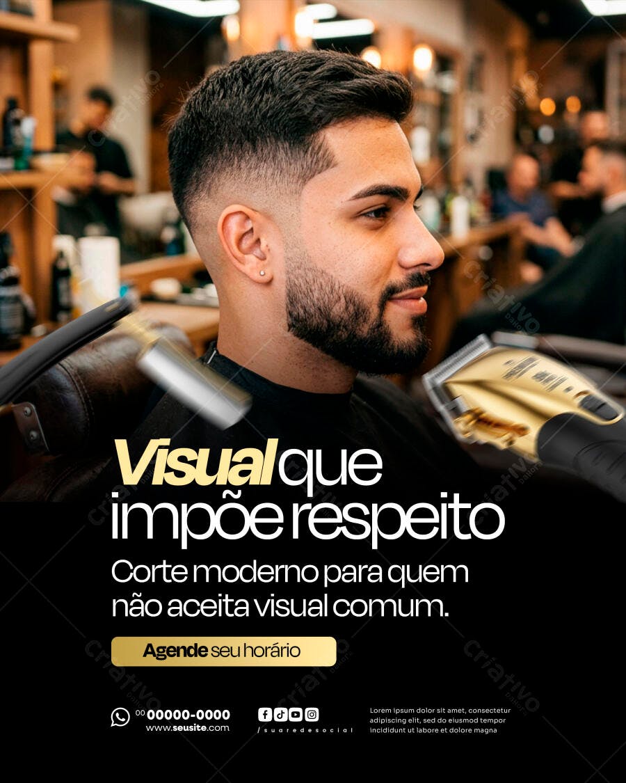 Post Instagram Barbearia Corte Moderno PSD Editável