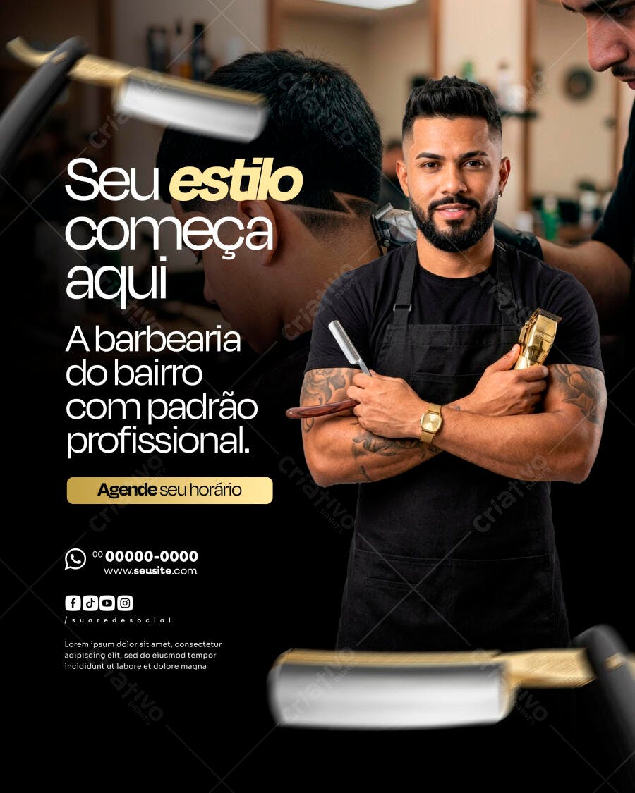 Post Instagram Barbearia Profissional PSD Editável