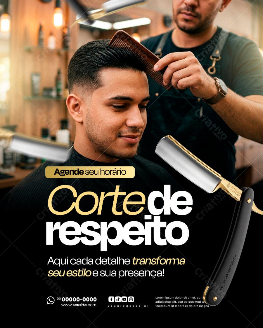 Post Instagram Barbearia Corte Respeito PSD Editável