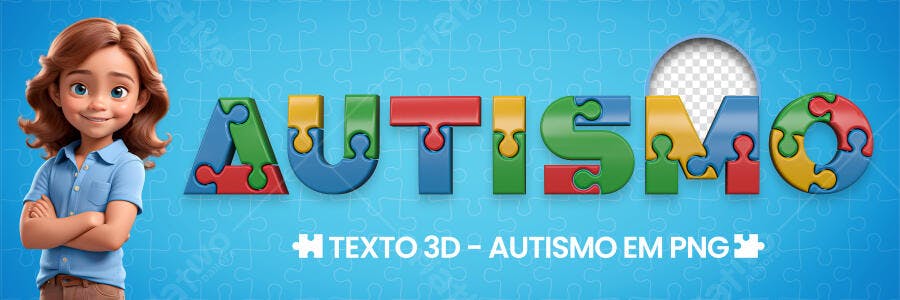 Texto 3D Autismo Quebra-Cabeça PNG Editável