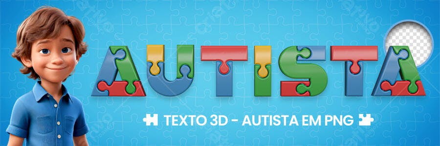 Texto 3D Autista PNG Quebra-Cabeça Dia Conscientização PSD Editável