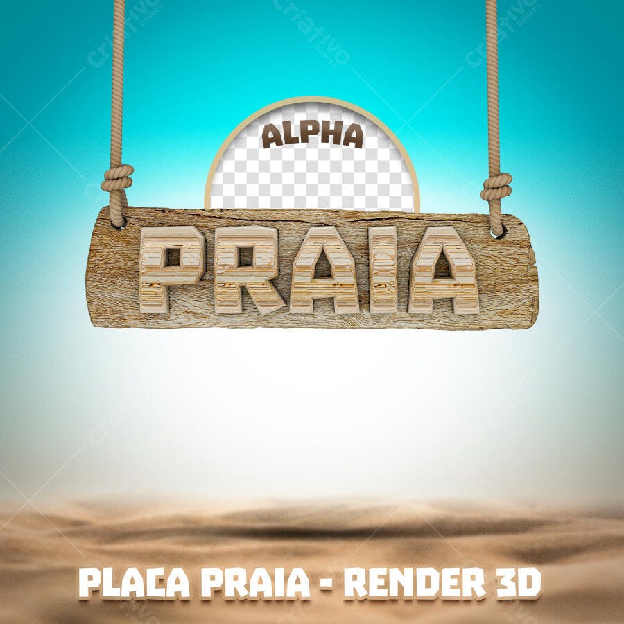 Placa Praia Render 3D Mockup PSD Editável