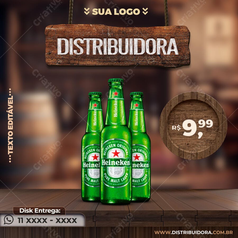 Post Instagram Distribuidora Bebidas Cerveja PSD Editável