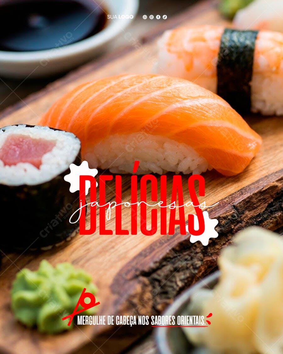 Post Instagram Restaurante Japonês Sushi PSD Editável