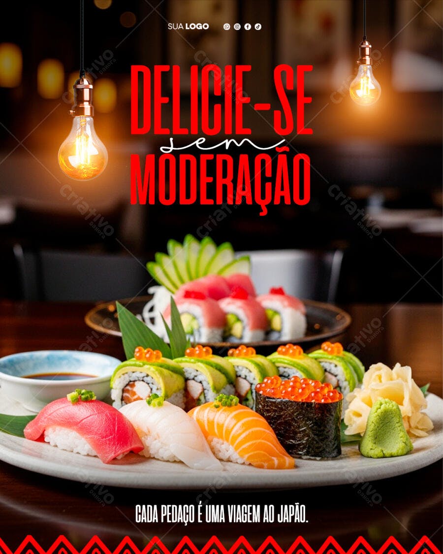 Post Instagram Restaurante Sushi Japonês PSD Editável