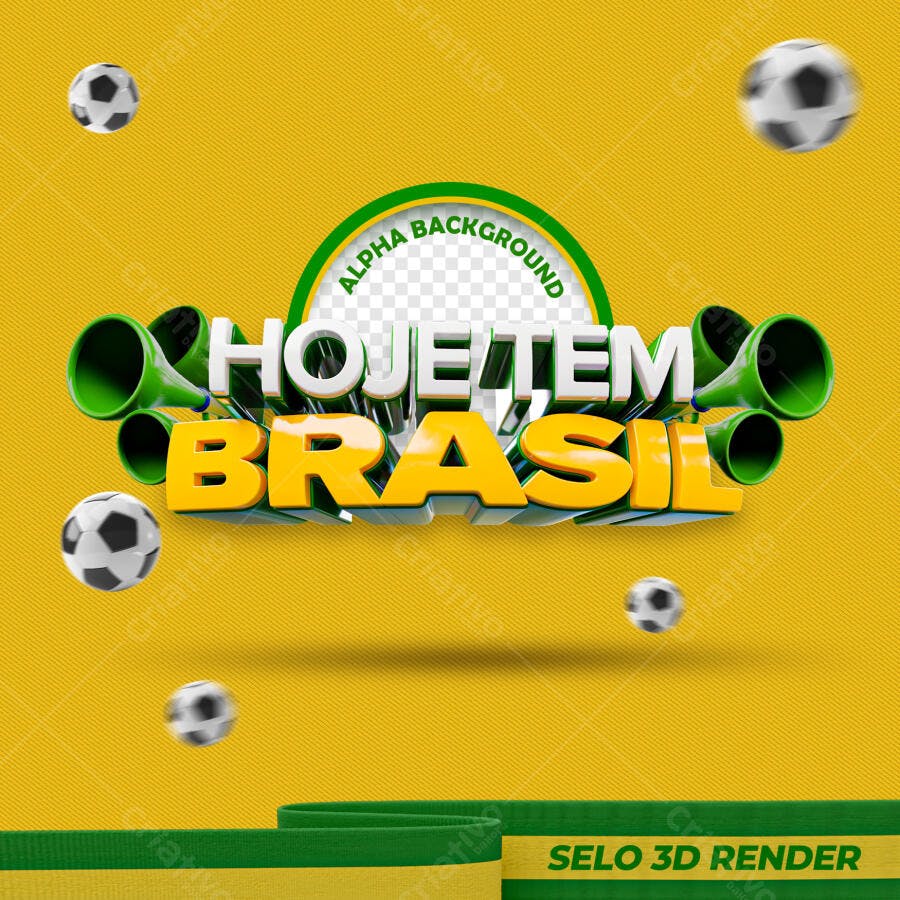 Selo 3D Hoje Tem Brasil Copa do Mundo PNG Transparente
