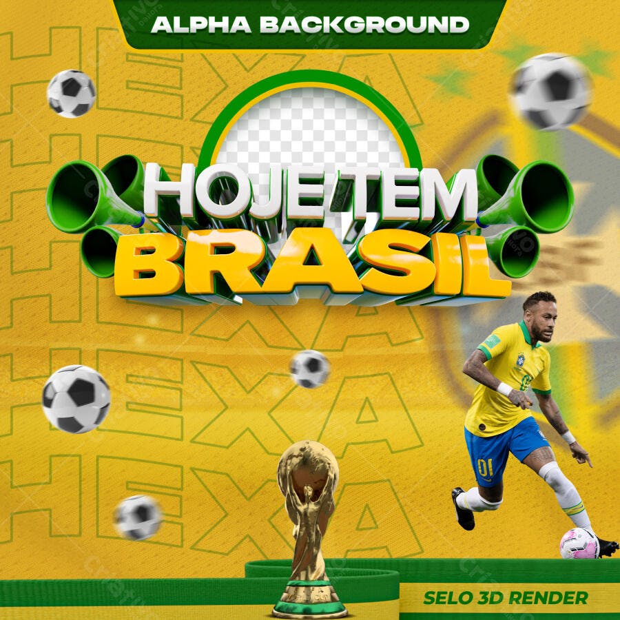 Selo 3D Render Copa do Mundo Brasil Futebol PNG Transparente