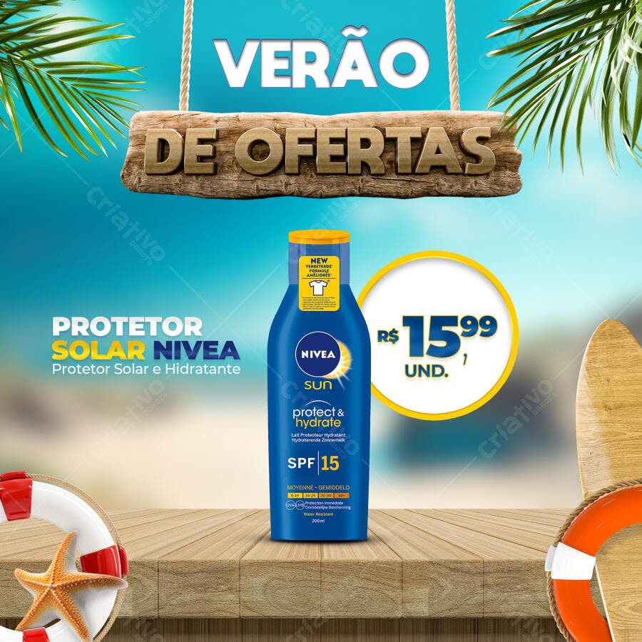 Post Instagram Verão Ofertas Protetor Solar PSD Editável