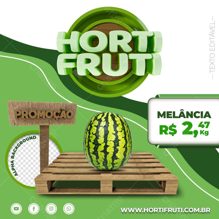 Post Instagram Hortifruti Melancia Promoção PSD Editável