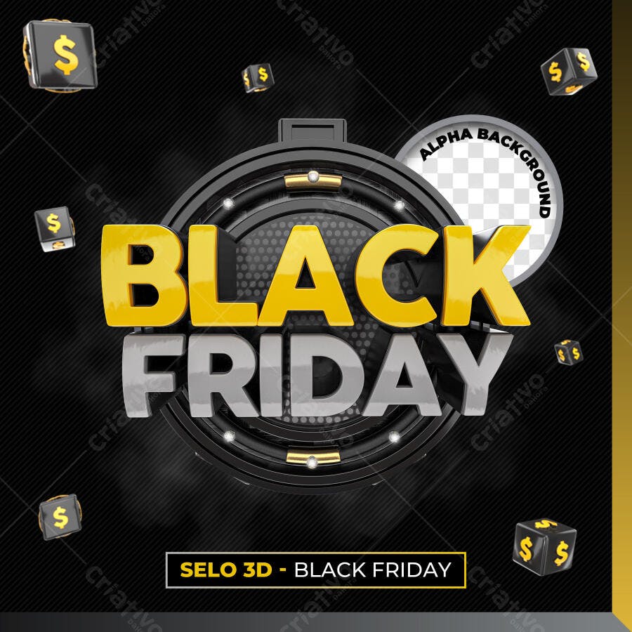 Selo 3D Black Friday Oferta Especial Dourado PNG Transparente