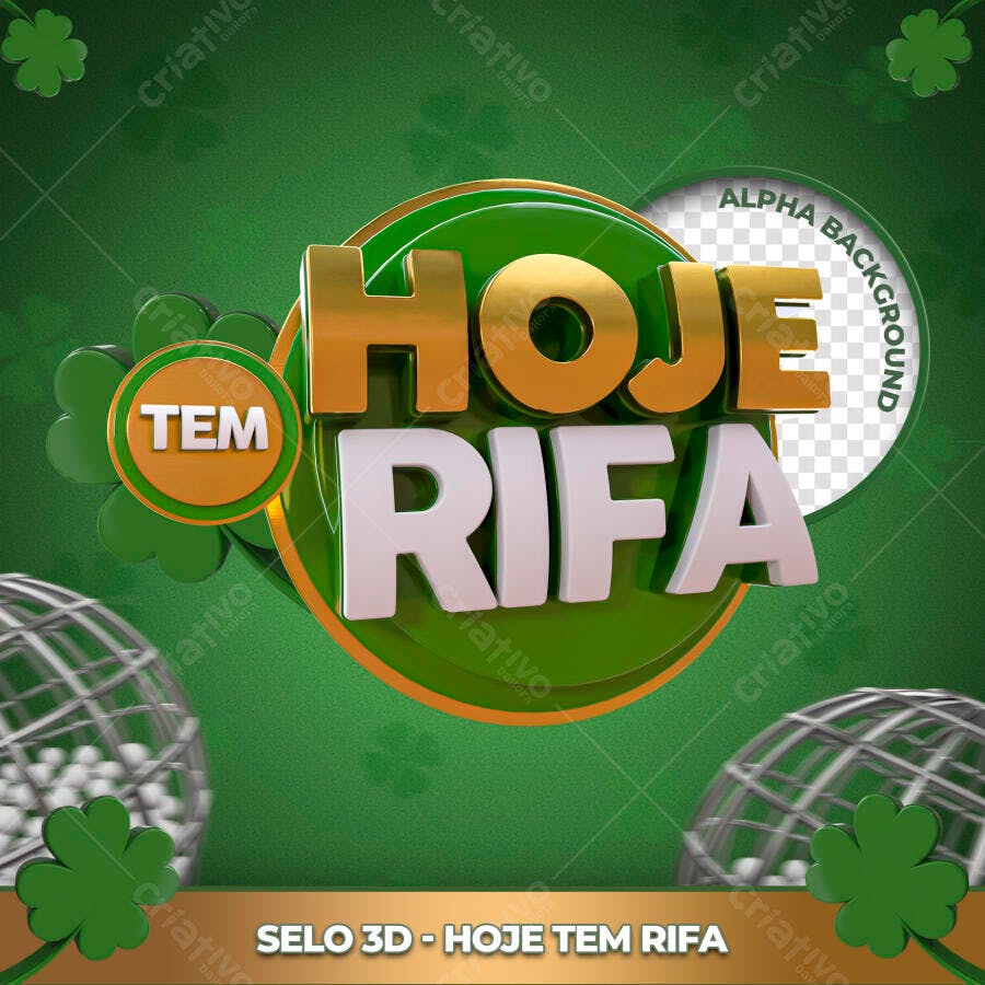 Selo 3D Hoje Tem Rifa Dourado Verde PNG Transparente