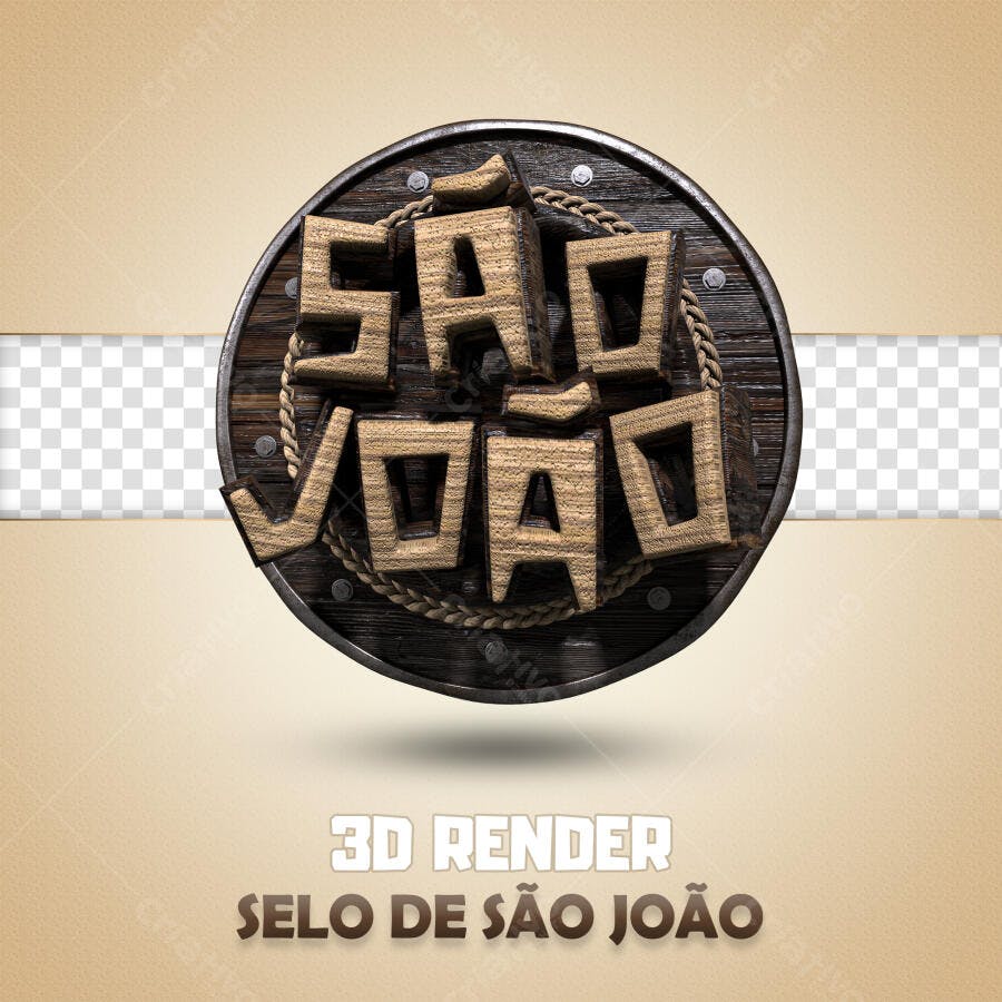 Selo 3D São João Festa Junina Madeira PNG Transparente