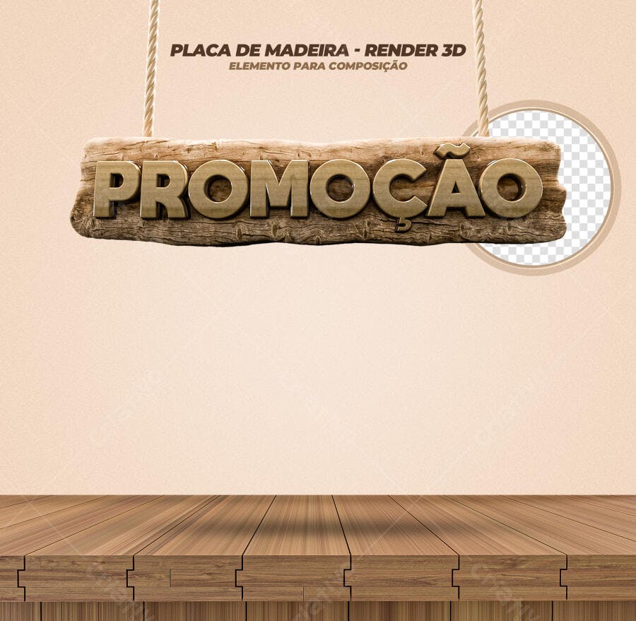 Placa Madeira Promoção Render 3D PSD Editável