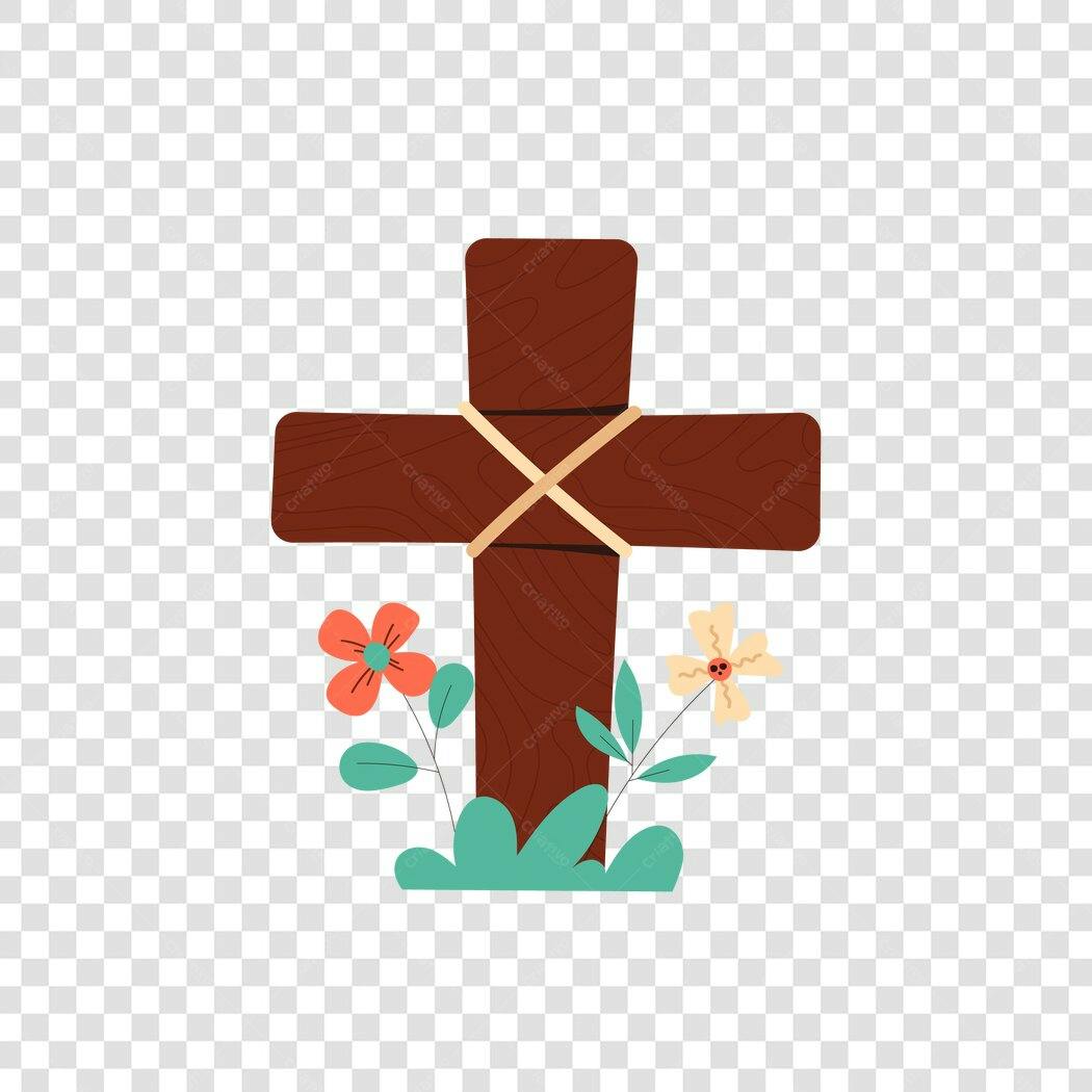 Ilustração Cruz Páscoa Março Flores PNG Fundo Transparente