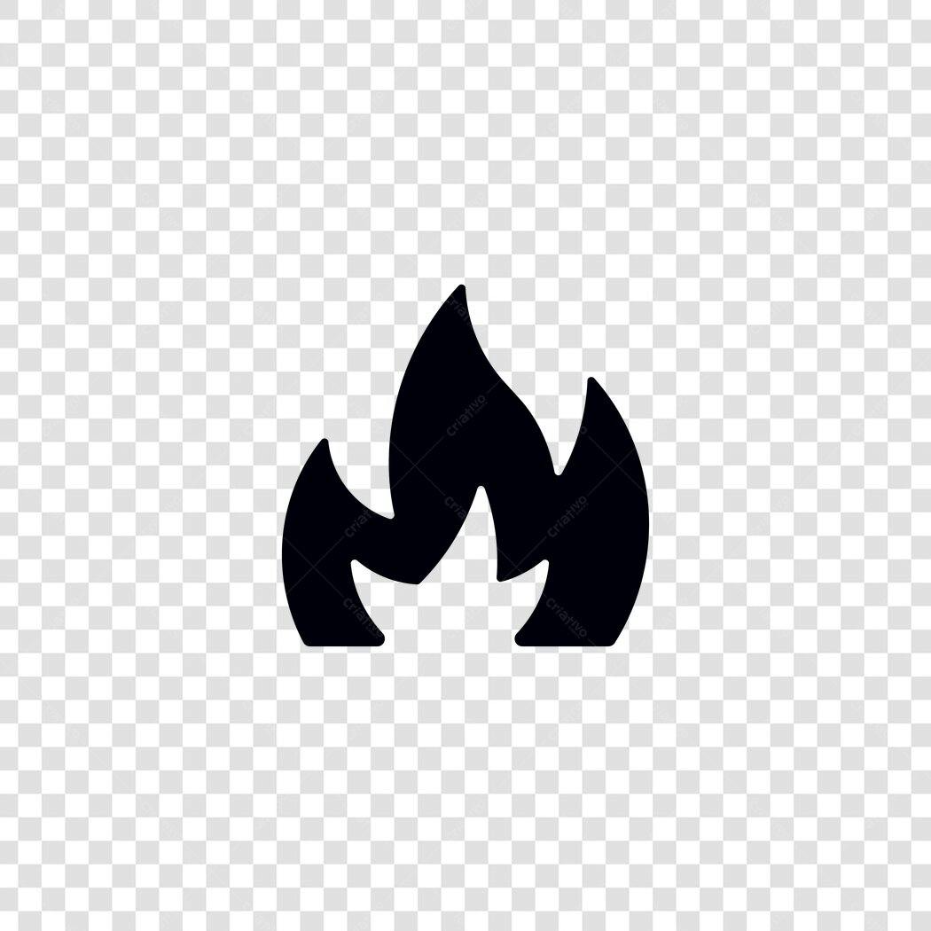 Ícone Fogo Chama Preto Flat Design PNG Fundo Transparente