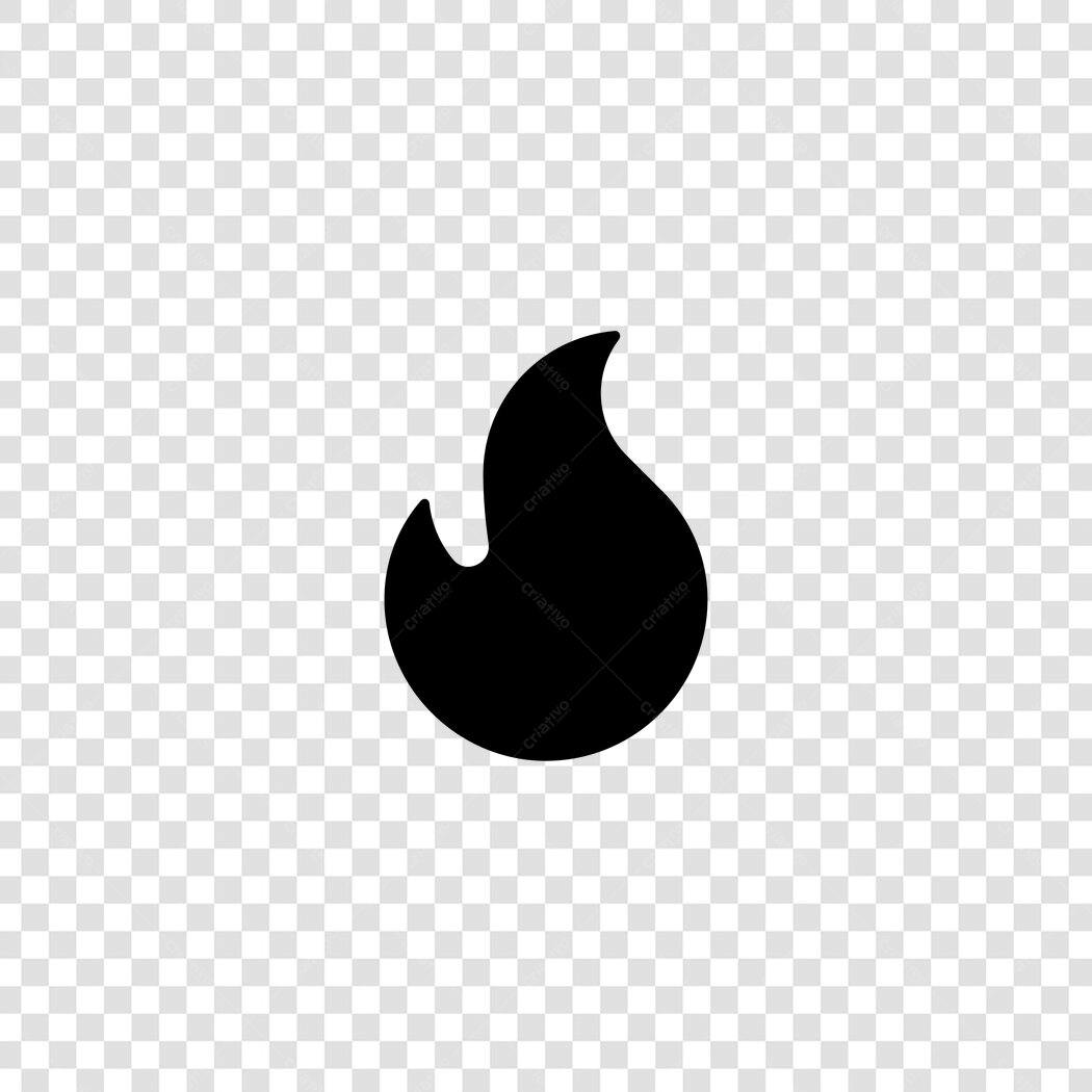 Ícone Chama Fogo Preto Flat Design PNG Fundo Transparente