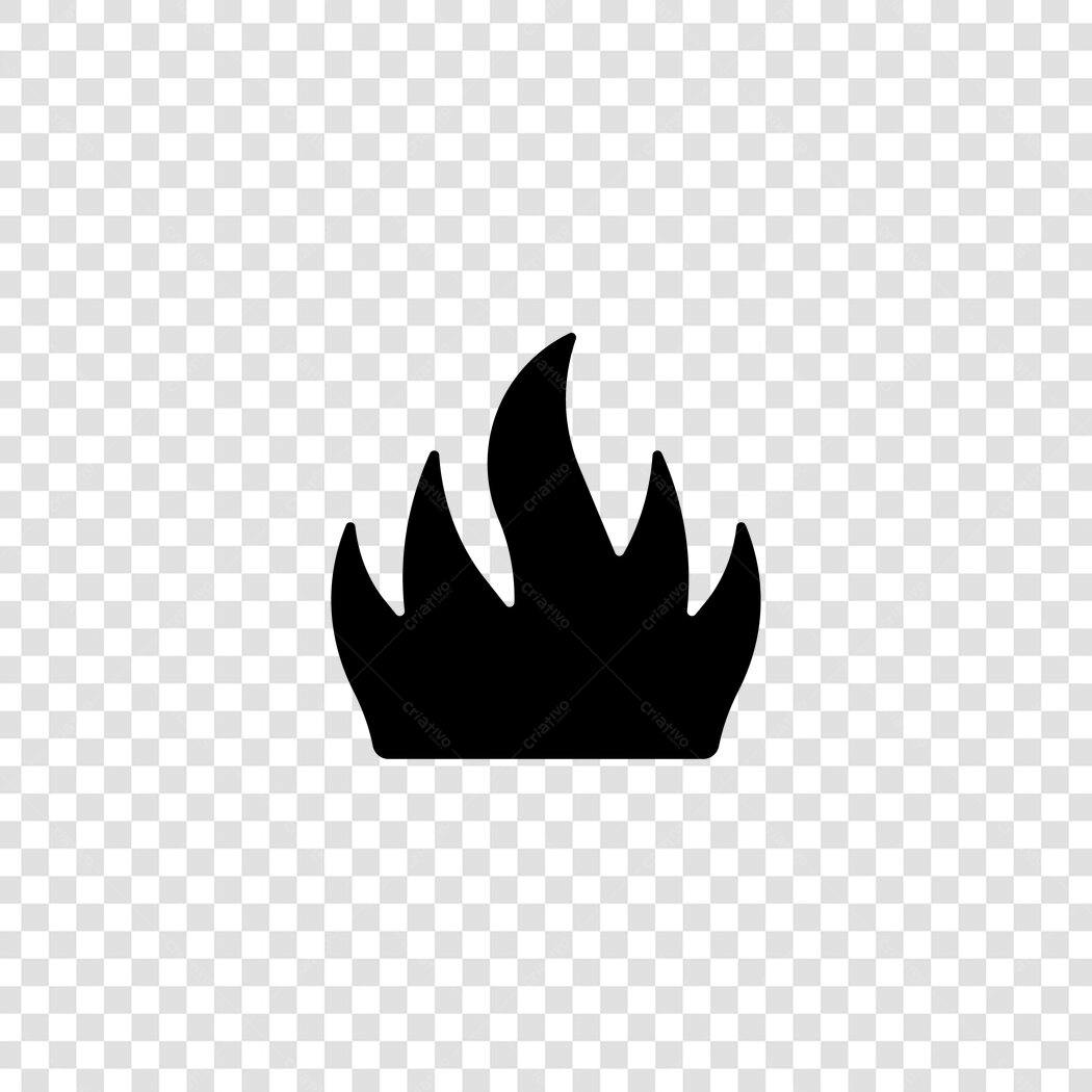 Ícone Fogo Chama Preto Flat Design PNG Fundo Transparente