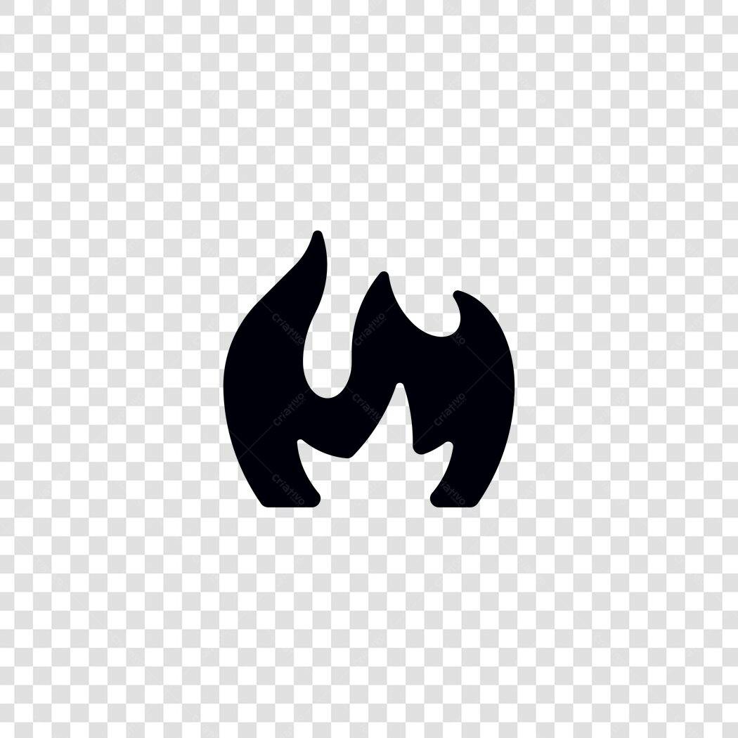 Ícone Chama Fogo Preto Flat Design PNG Fundo Transparente