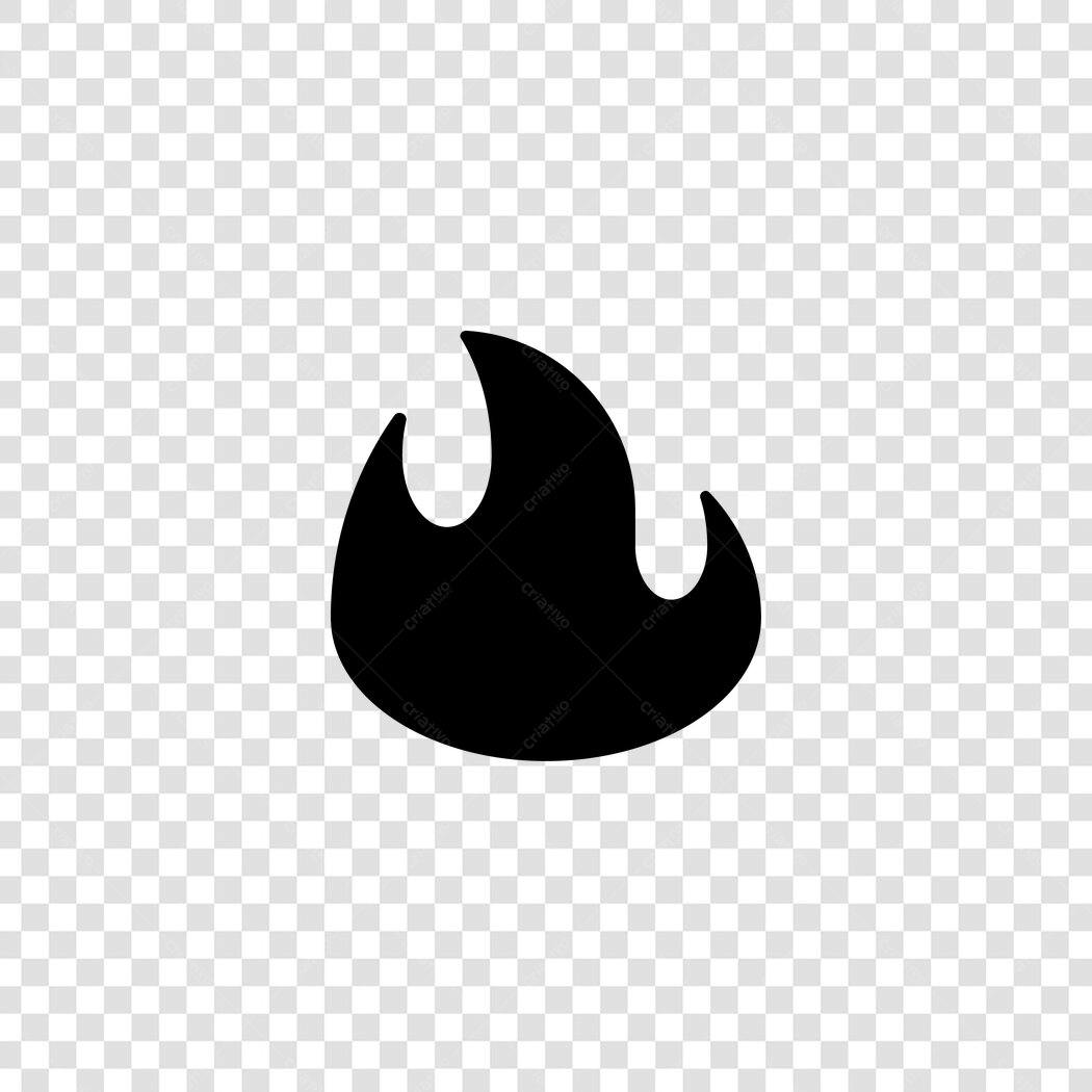 Ícone Fogo Chama Preto Flat Design PNG Fundo Transparente