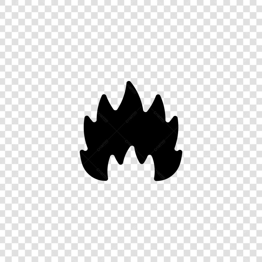 Ícone Chama Fogo Preto Flat Design PNG Fundo Transparente