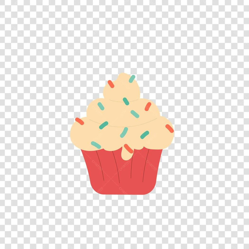 Ilustração Cupcake Flat Design Confeitaria PNG Fundo Transparente