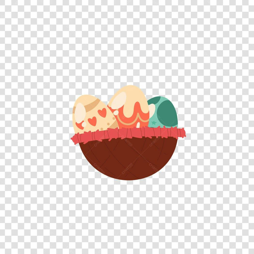 Ilustração Cesta Ovos Páscoa Abril PNG Fundo Transparente