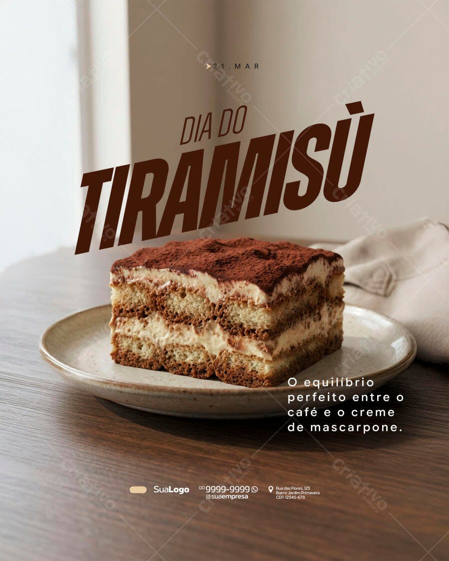 Post Instagram Dia do Tiramisù Confeitaria PSD Editável