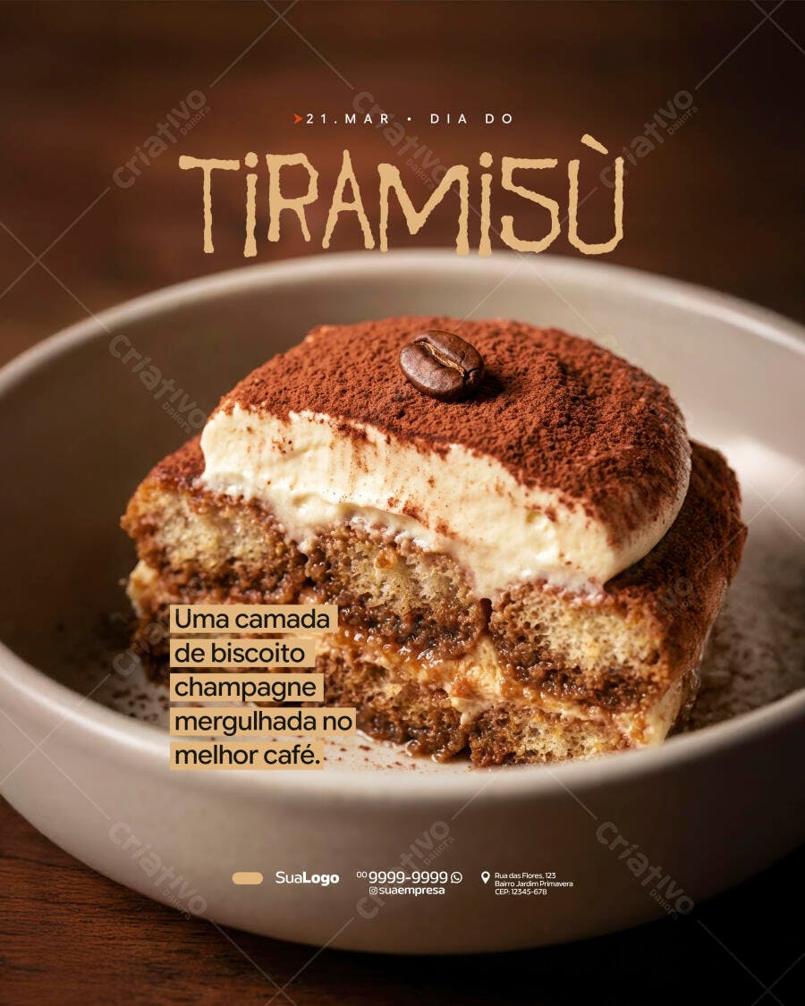 Post Instagram Dia do Tiramisù Cafeteria PSD Editável
