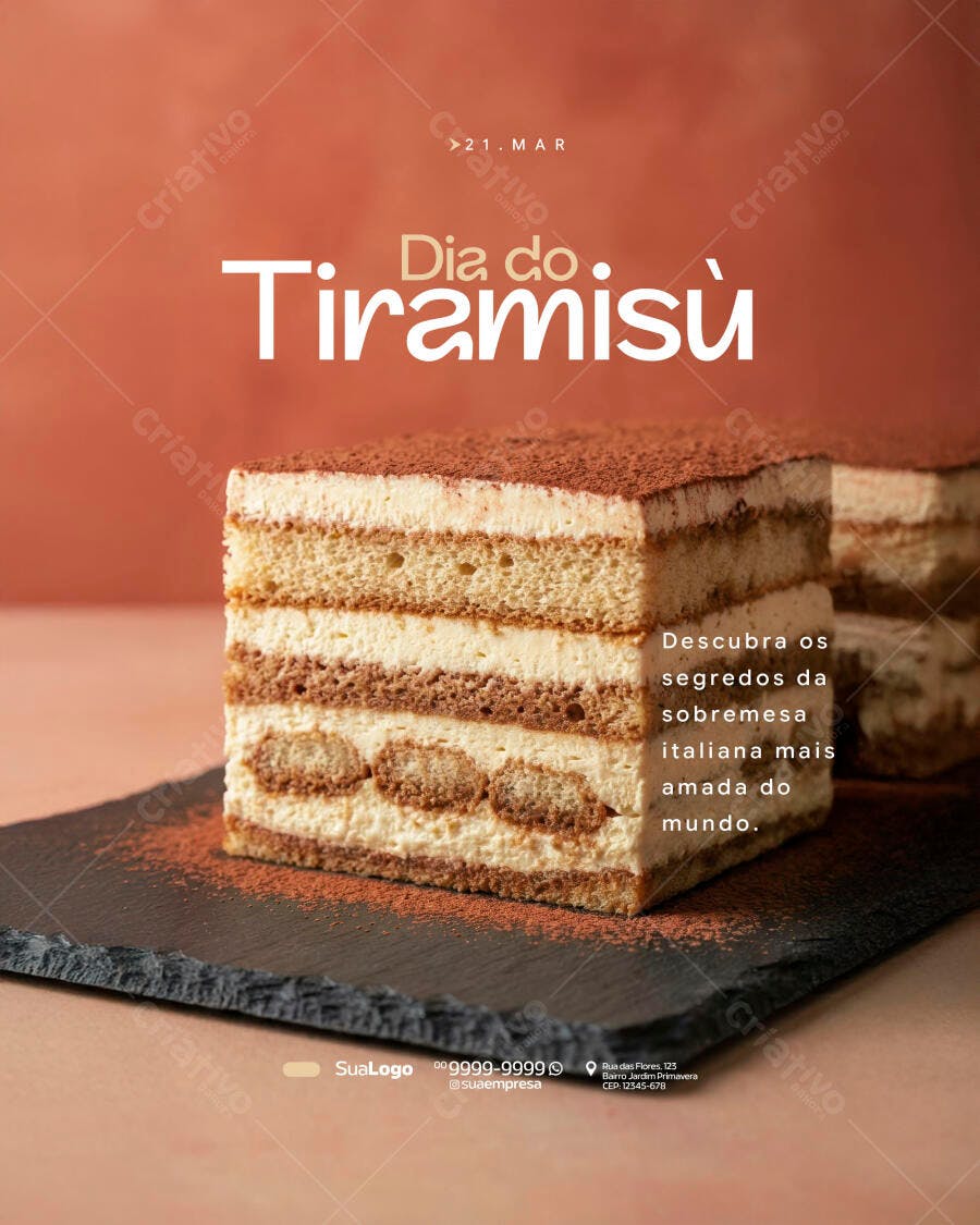 Post Instagram Dia do Tiramisù Confeitaria PSD Editável