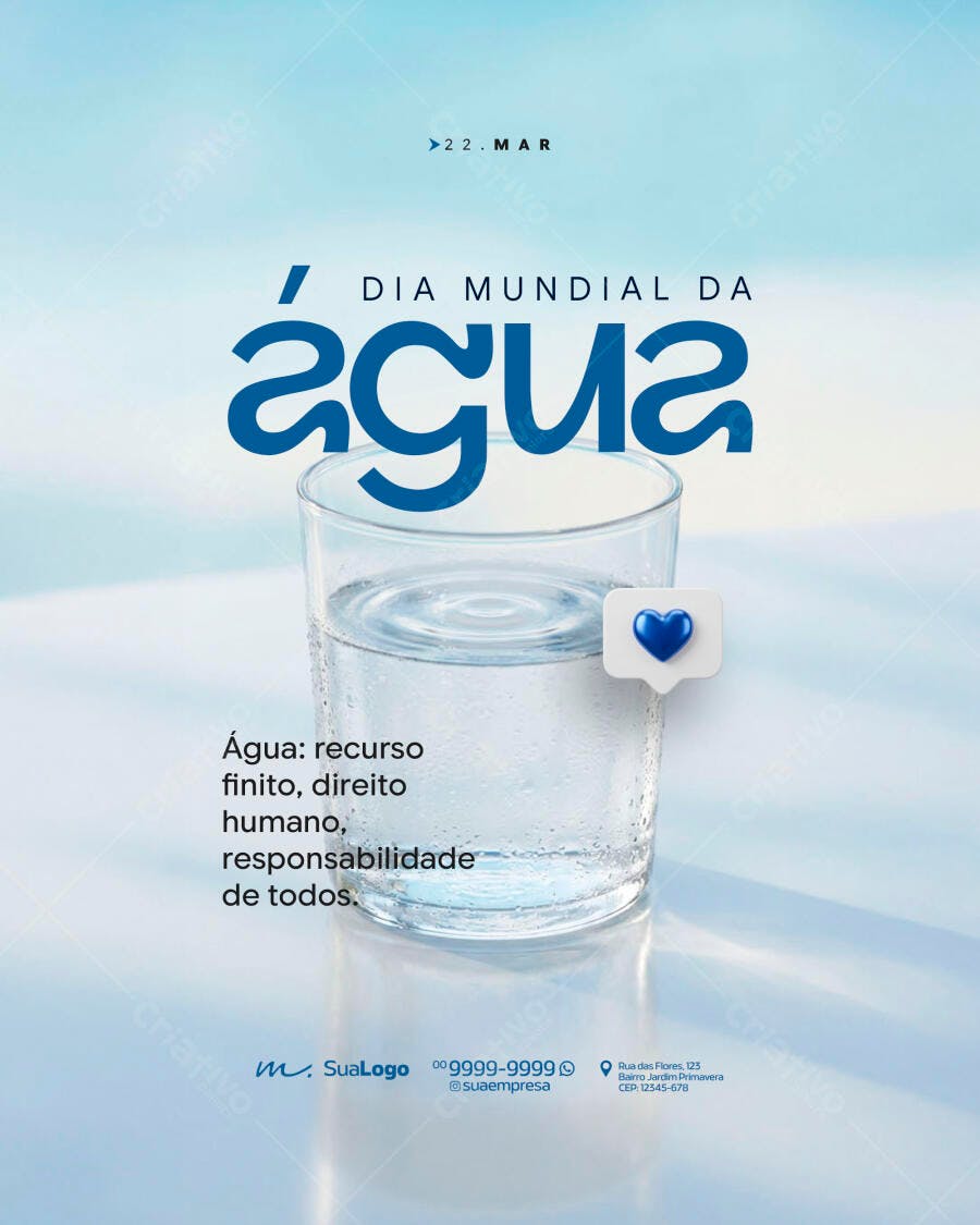 Post Instagram Dia Mundial da Água 22 Março PSD Editável
