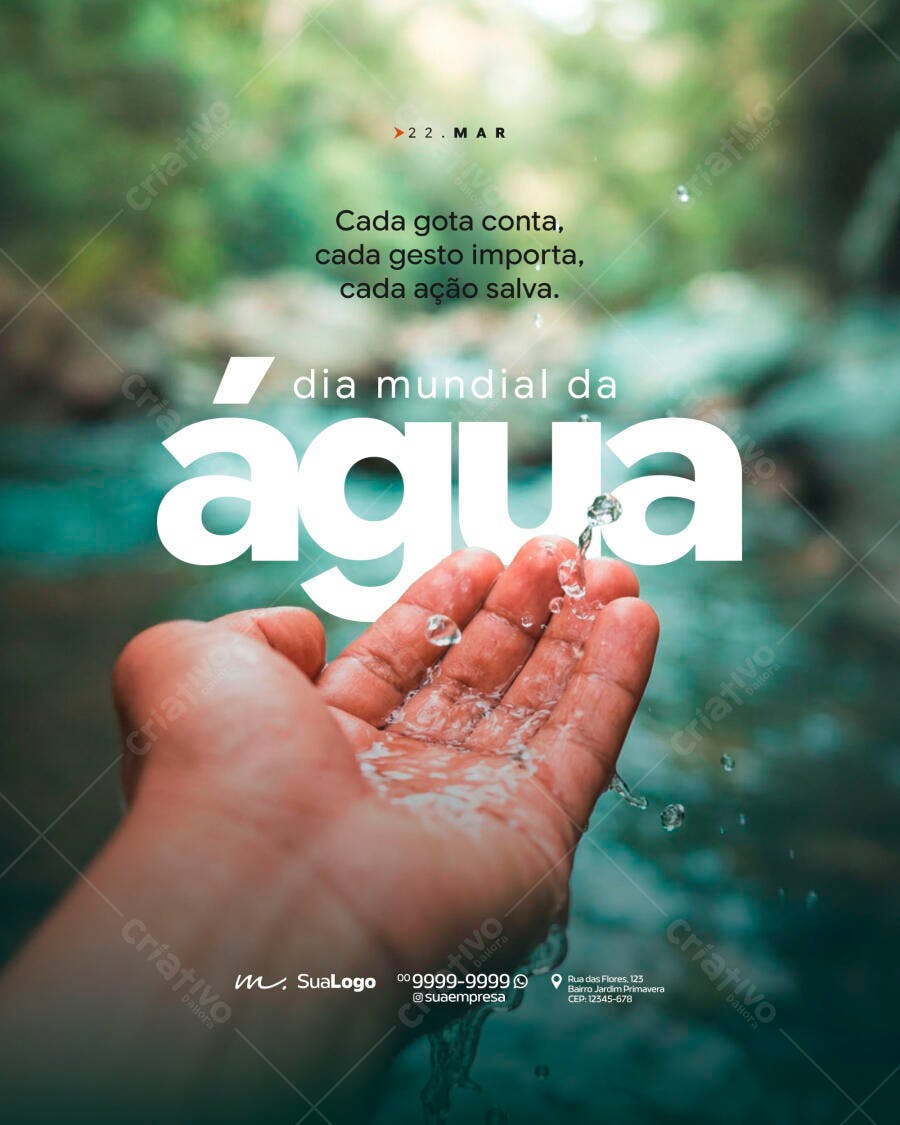 Post Dia Mundial da Água 22 Março Conscientização PSD Editável