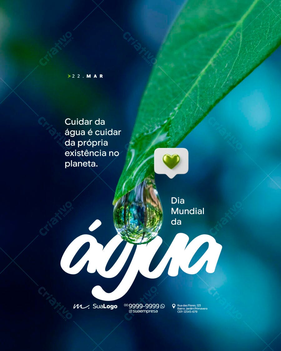 Post Instagram Dia Mundial da Água 22 Março PSD Editável