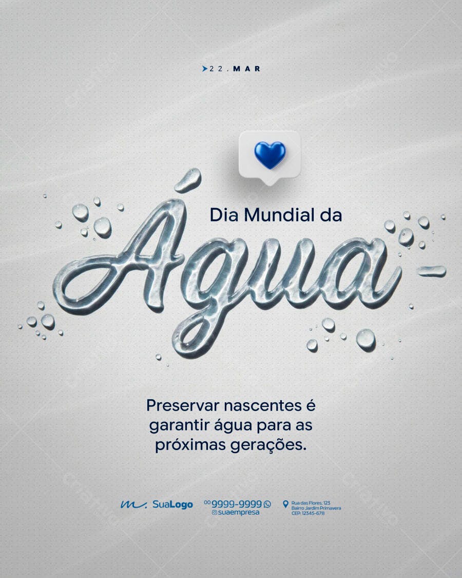 Post Instagram Dia Mundial da Água 22 Março PSD Editável
