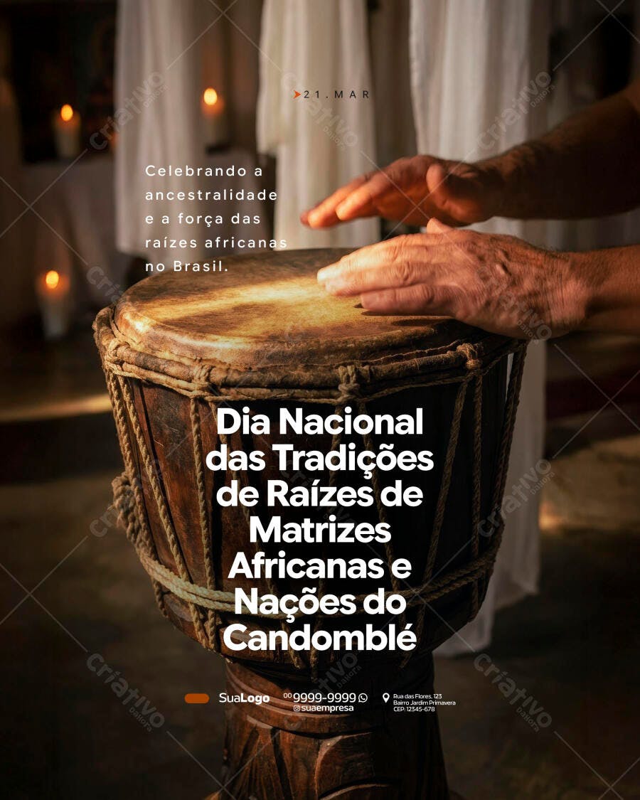 Post Dia Nacional Tradições Africanas Candomblé PSD Editável