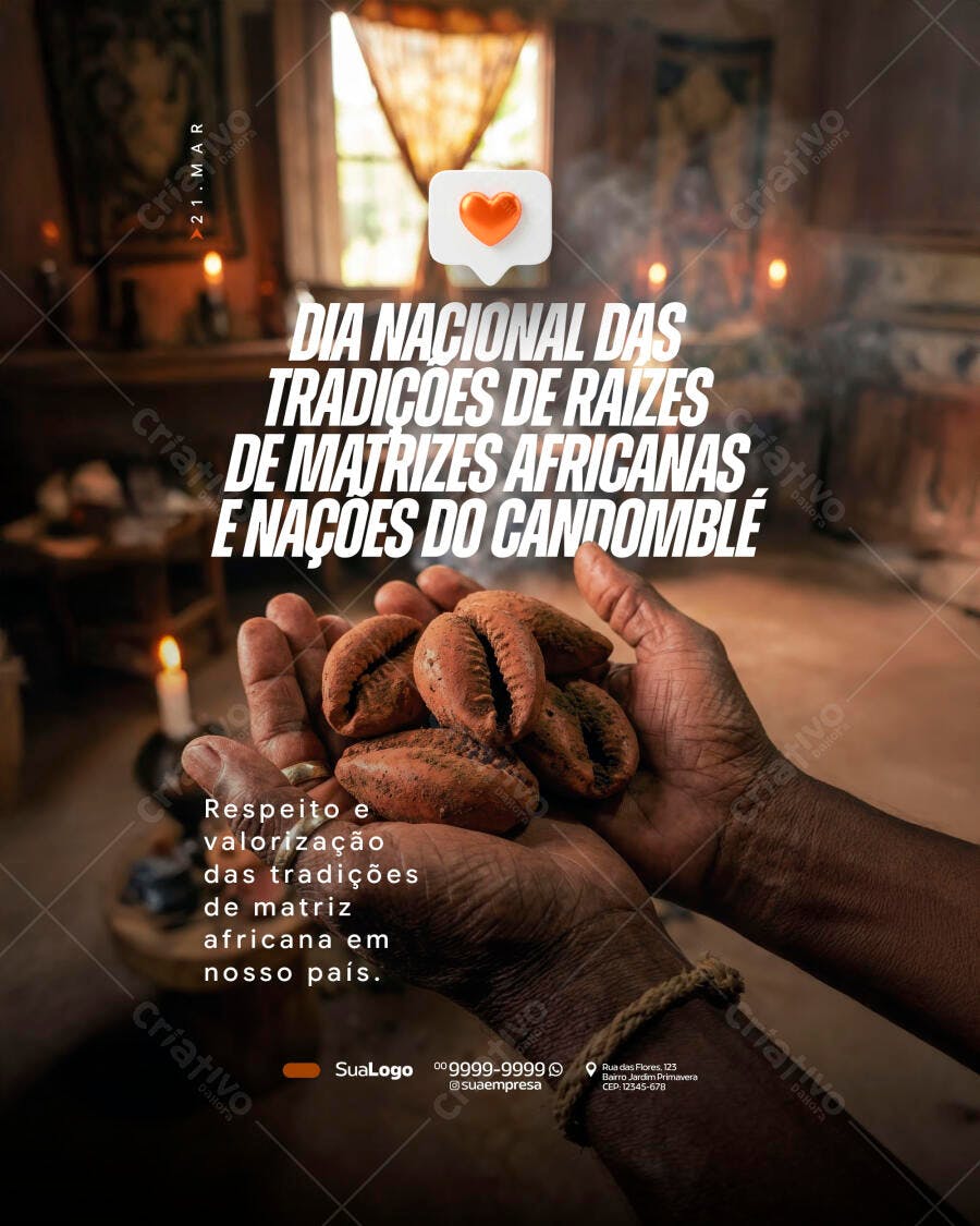 Post Instagram Dia Nacional Tradições Africanas Candomblé PSD Editável