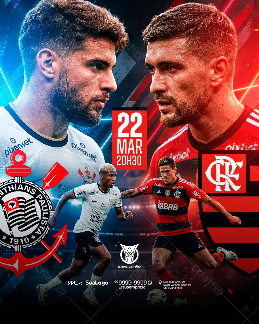 Post Futebol Brasileirão Corinthians Flamengo PSD Editável