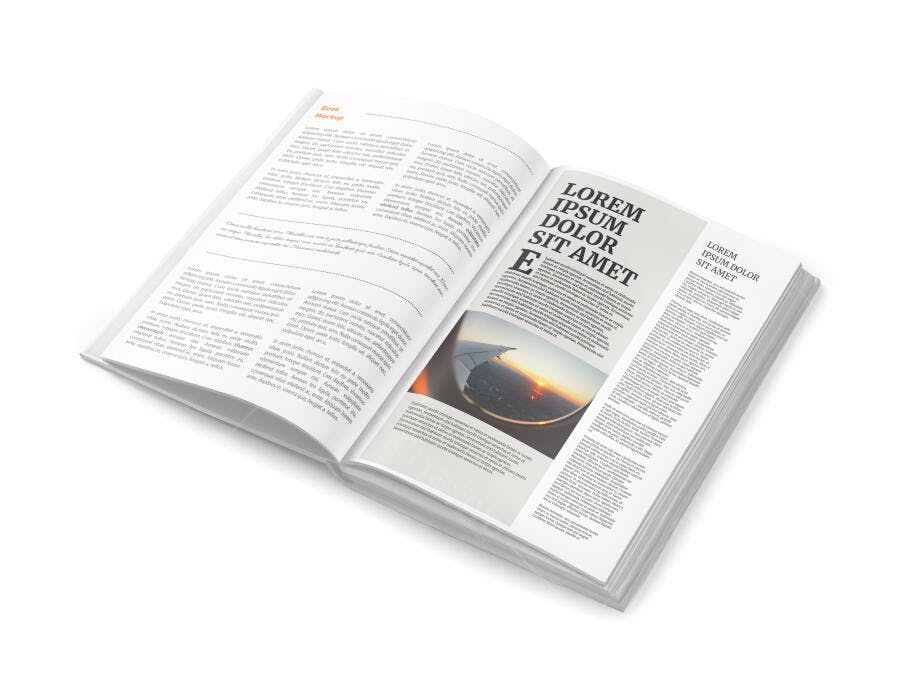 Mockup Revista Aberta Vista Superior Fundo Branco Editável