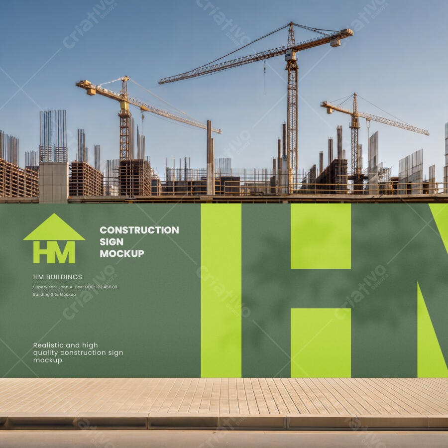 Mockup Placa de Construção Obra Edifício Editável